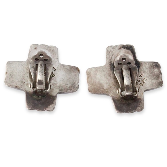 Vintage Taxco Sterling Silver Cross Clip On Earrings Large Statement Mexican - Picture 5 of 6